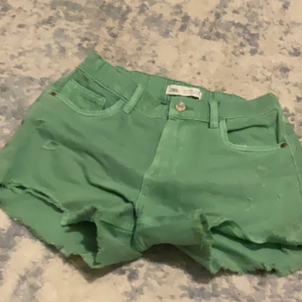 Zara green denim shorts